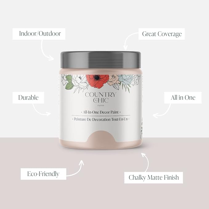 Country Chic All-in-One Chalk Paint for Furniture, Cabinets, Home Decor, Eco-Friendly, Matte Finish, Built-In Primer & Top Coat for Wood, Metal - Ooh La La (Light Pink), Quart 32oz (950 ml)