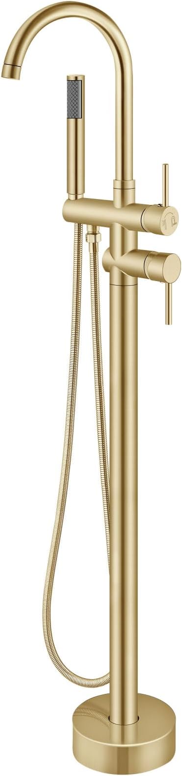 Aolemi Floor Mount Bathtub Faucet Freestanding Tub Filler Standing High Flow Shower Faucets Shower Mixer Taps, Swivel Gooseneck Spout with Cylinder Handheld Brushed Gold