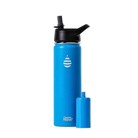 Clearly Filtered 20oz Water Bottle/Targets 220+ Contaminants/Double-Wall Insulated Stainless Steel Filtered Water Bottle BPA/BPS-Free Phthalate-Free Filters Fluoride Lead Chlorine (Blue)