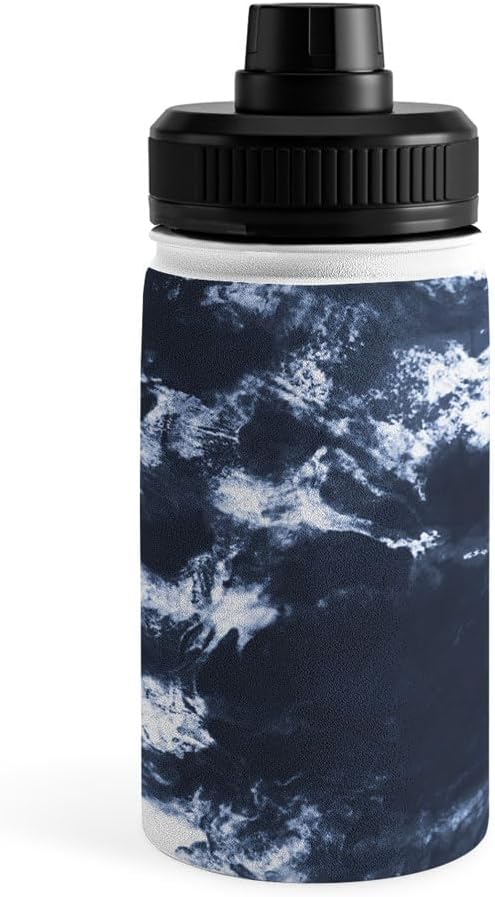 Deny Designs Water Bottle, Sport Lid 12 oz, Marta Barragan Camarasa Dark blue watercolor stains