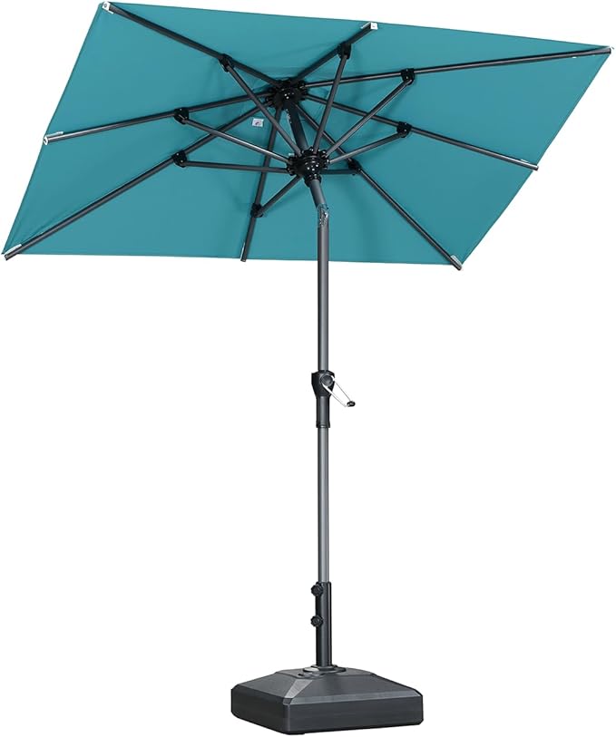 PURPLE LEAF 6' x 4' Rectangular Patio Umbrella Outdoor Table Umbrella Aluminum Frame Market Umbrella Sun Umbrella with 8 Sturdy Ribs Tilt for Garden Deck Lawn Pool Turquoise Blue