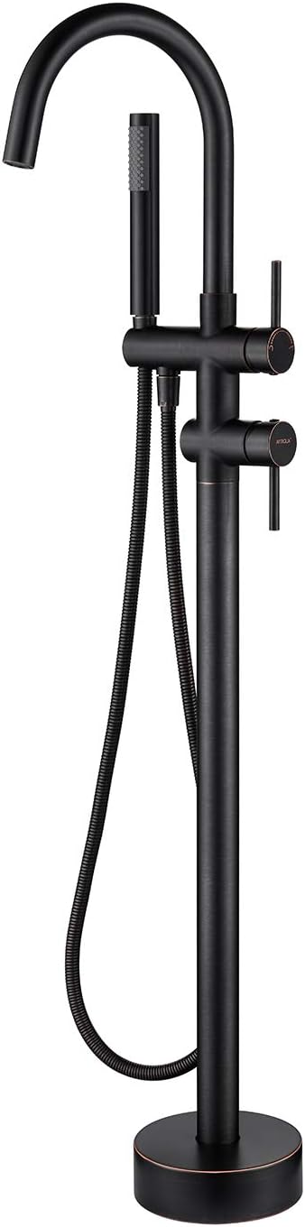 Freestanding Tub Filler Bathtub Faucet Oil Rubbed Bronze Floor Mount Brass Faucets with Hand Shower