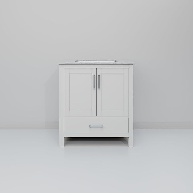 Big Sur 30 in. W x 22 in. D White Bath Vanity and Carrara Marble Top