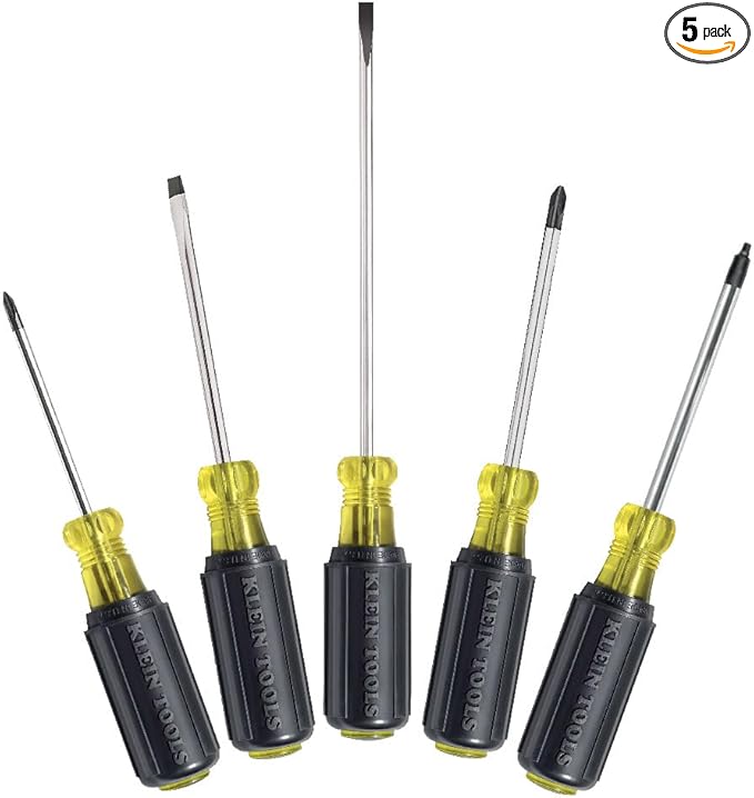 Klein Tools 85445 Screwdriver Set, Made in USA, Slotted, Phillips and Square Tip Drivers, Non-Slip Cushion Grip, 5-Piece