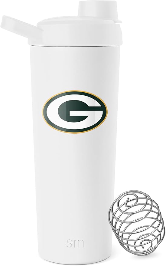 Simple Modern Officially Licensed NFL Green Bay Packers Stainless Steel Shaker Bottle with Ball 24oz | Metal Insulated Cup for Protein Mixes Shakes Pre Workout | Rally Collection | Green Bay Packers