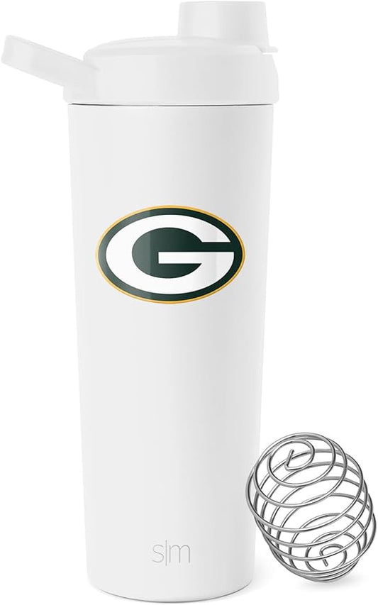 Simple Modern Officially Licensed NFL Green Bay Packers Stainless Steel Shaker Bottle with Ball 24oz | Metal Insulated Cup for Protein Mixes Shakes Pre Workout | Rally Collection | Green Bay Packers