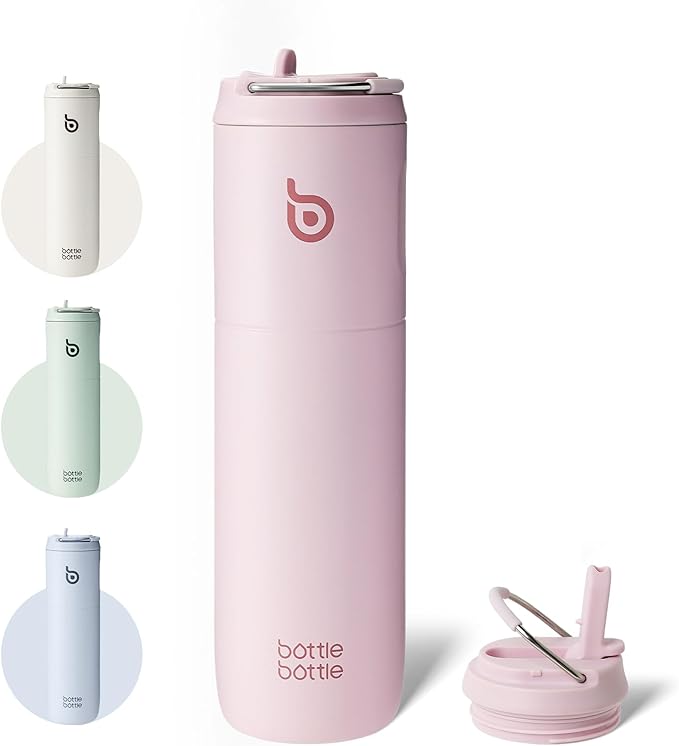 BOTTLE BOTTLE Insulated Water Bottle 24oz with Straw Lid and Handle for Sports Travel Gym Stainless Steel Water Bottles Double-Wall Vacuum Metal Thermos Bottles Leak Proof BPA-Free