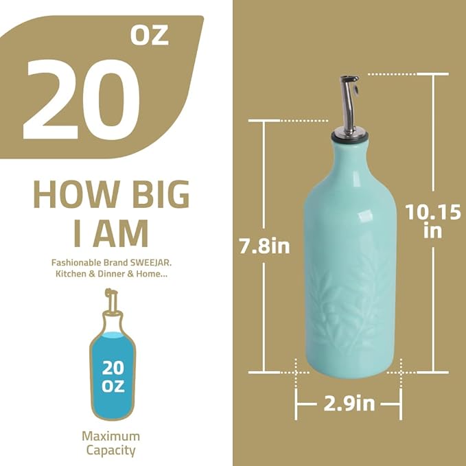 Sweejar Ceramic Olive Oil Dispenser Bottle, 20 Oz Relief Opaque Oil Cruet Protects To Reduce Oxidation, Suitable for Storage Soy Sauce, Coffee Syrup, Liquids, Set of 1 (Gradient Purple)