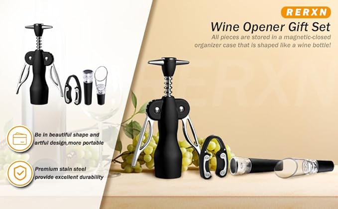 Wine Opener, Wing Corkscrew Wine Opener,Easy to Use, Sturdy Durable Manual Corkscrew (Black)