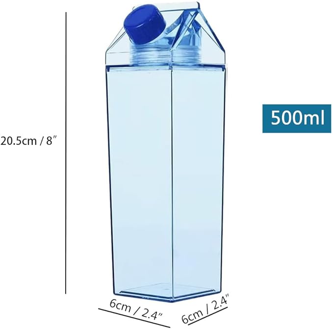 Jinberry 500ml/17Oz Cute Leakproof Milk Carton Water Bottle Portable Drinkware for Outdoor Climbing Tour or Camping