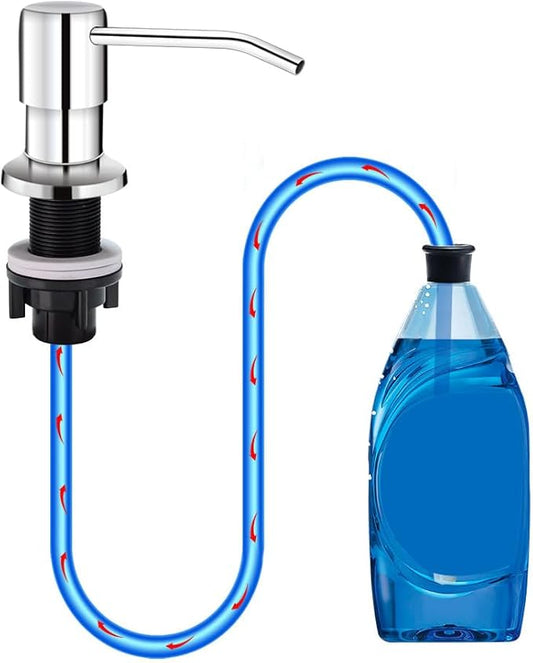 Soap Dispenser for Kitchen Sink, in Sink Soap Dispenser Pump, 47" Silicone Extension Tube Connect to The Soap Bottle Directly, Say Goodbye to Frequent Refills (Chrome)