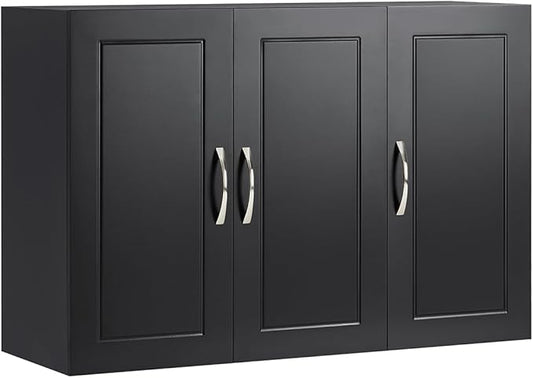 SoBuy Wall Cabinet Laundry Room, Medicine Cabinet for Bathroom Kitchen Garage, 3 Doors Wall Storage Cabinet with Adjustable Shelf, Black FRG231-L-SCH