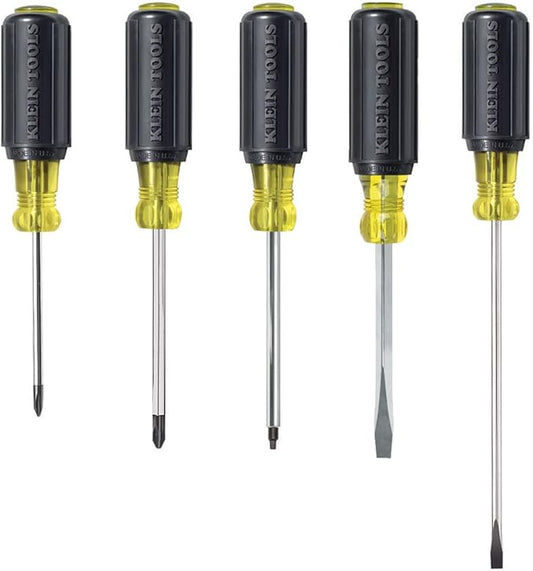 Klein Tools 80031 Screwdriver Set, Made in USA, 5-Piece Kit Includes 2 Slotted, 2 Phillips and 1 Square Tip Screwdriver, Cushion Grip Comfort
