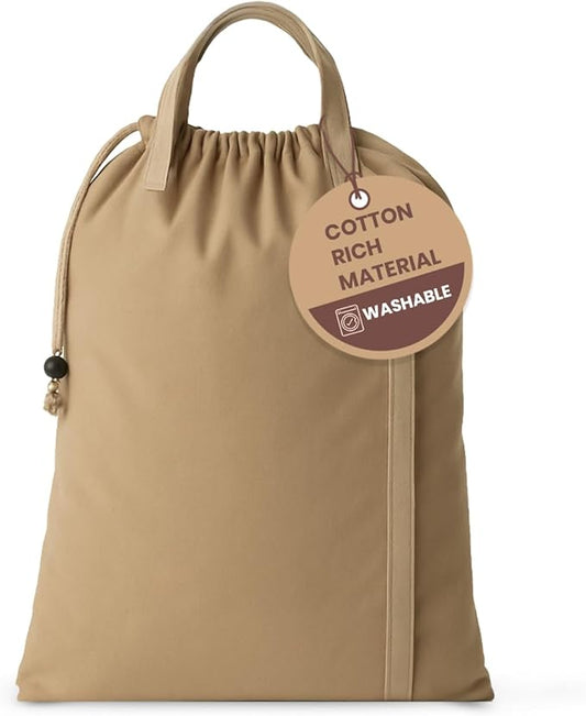 LFH Home Cotton Canvas Large Laundry Bag with Handle, Heavy Duty Drawstring Closure Washable Laundry Bags, School Travel, Home, Hotel, College Dorm, Organizer Sack, Toys 20x30-Beige Thanks Giving