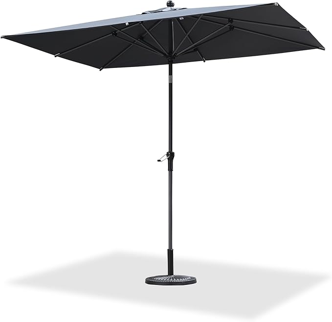 PURPLE LEAF 9' x 6' Rectangular Patio Umbrella Outdoor Table Umbrella Aluminum Frame Market Umbrella Sun Umbrella with 8 Sturdy Ribs & Tilt for Garden Deck Lawn & Pool Gray