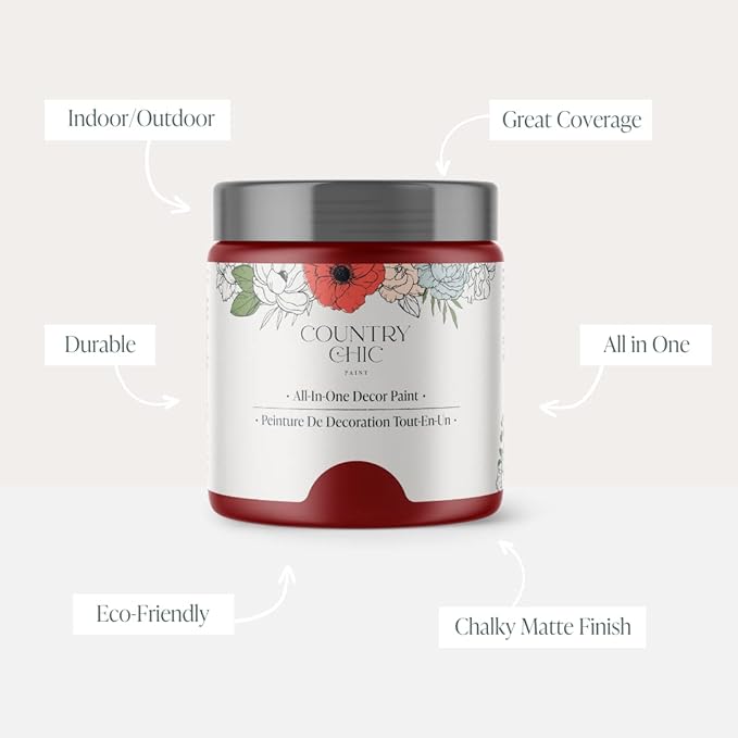 Country Chic All-in-One Chalk Paint for Furniture, Cabinets, Home Decor, Eco-Friendly, Matte Finish, Built-In Primer & Top Coat for Wood, Metal - Paint The Town (Red) - 4 oz (118 ml)