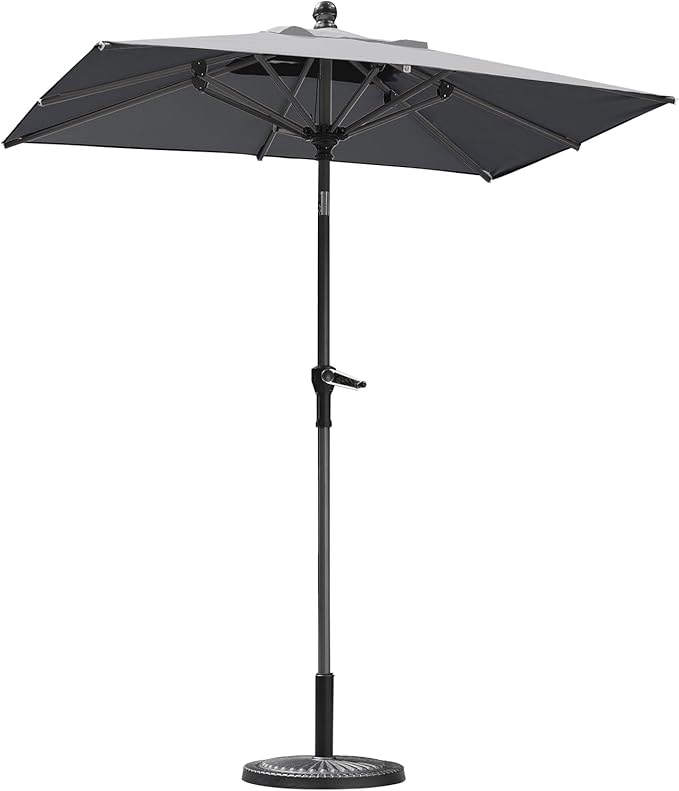 PURPLE LEAF 6' x 4' Rectangular Patio Umbrella Outdoor Table Umbrella Aluminum Frame Market Umbrella Sun Umbrella with 8 Sturdy Ribs & Tilt for Garden Deck Lawn & Pool Light Gray