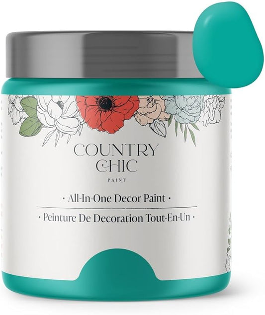 Country Chic All-in-One Chalk Paint for Furniture, Cabinets, Home Decor, Eco-Friendly, Matte Finish, Built-In Primer & Top Coat for Wood, Metal - Whoop-de-do (Bright Teal) - 8 oz (237 ml)