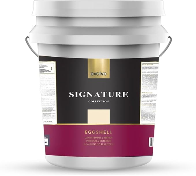 EVOLVE Signature Paint & Primer: Luxury Paint & Primer for Indoor & Outdoor Surfaces, Minimal Odor, Eggshell Sheen (Cream Beige, 5 Gallon)