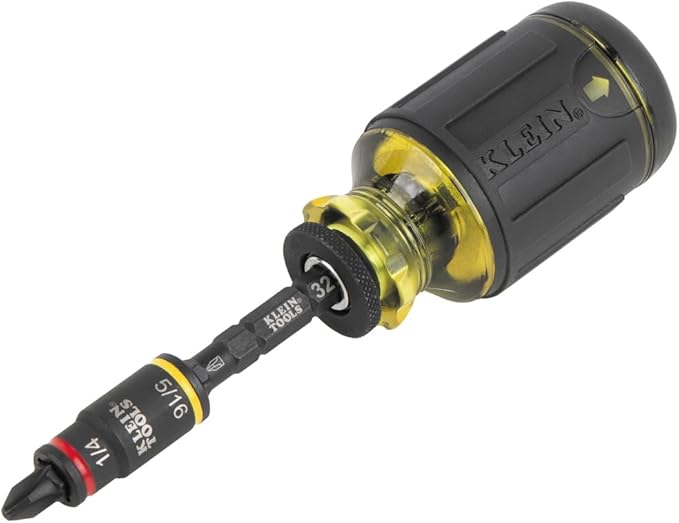 Klein Tools 32308F Impact Driver Set, 10-in-1 Stubby Driver Set, Hex Flip Socket, 7 Bits, 1/4-Inch Deep Bit Holding Feature, 10-Piece