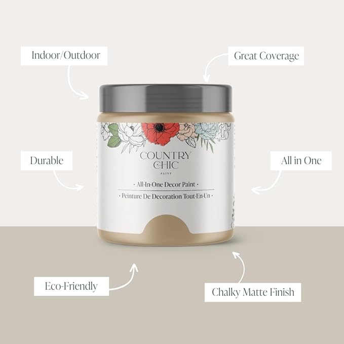 Country Chic All-in-One Chalk Paint for Furniture, Cabinets, Home Decor, Eco-Friendly, Matte Finish, Built-In Primer & Top Coat for Wood, Metal - Road Trip (Tan) - 8 oz (237 ml)