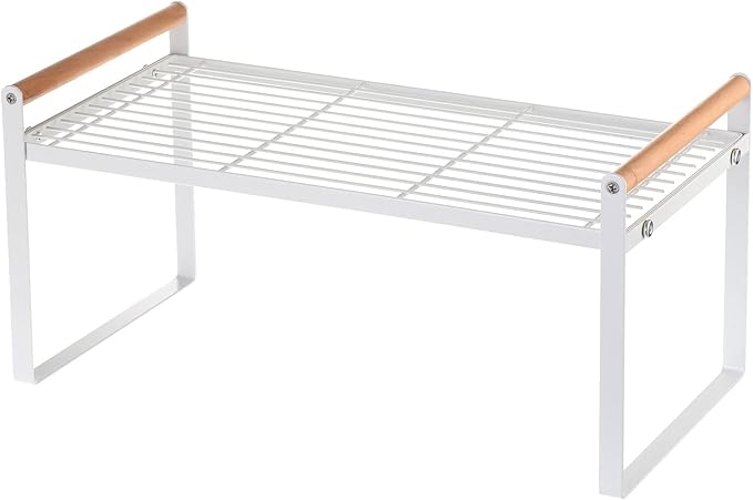 PATIKIL Kitchen Cabinet Shelf Organizer, Wood Counter Shelf Stackable Storage Shelf For Cupboard, Pantry, Corner, Under Sink - White