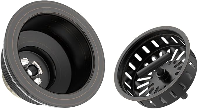 KONE 3-1/2 Inch Bronze Kitchen Sink Drain Assembly Kit - Oil Rubbed Bronze Stainless Steel with Strainer Basket/Drain Stopper