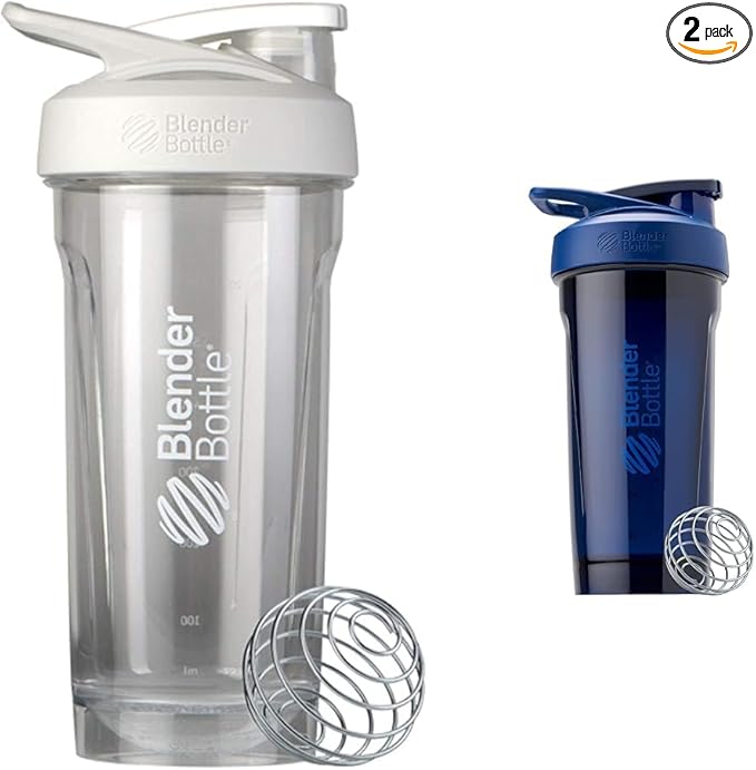 BlenderBottle 28-Ounce Strada Shaker Cups for Protein Shakes, Pre Workout, White and Blue