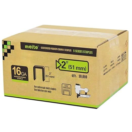 meite 16 Gauge 7/16-Inch Standard Crown Staples, 2 Inch Length Galvanized Heavy-Duty Construction Staples for Roof Decking Subflooring Wall Sheathing Fencing, 10,010 PCS