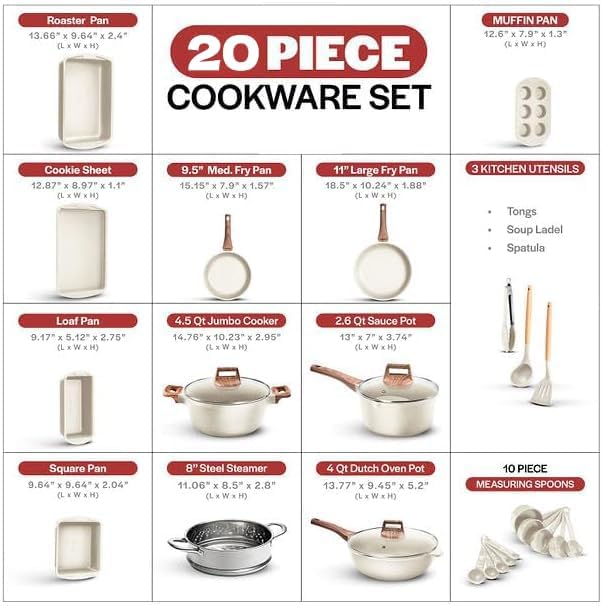 Bakken-Swiss 20-Piece Kitchen Cookware Set – Granite Non-Stick – Eco-Friendly – for All Stoves & Oven-Safe