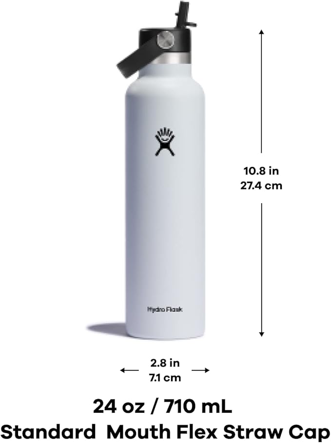 Hydro Flask 24 Oz Stainless Steel Standard Mouth Water Bottle with Flex Straw Cap and Double-Wall Vacuum Insulation