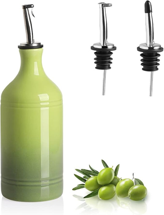 Sweejar Ceramic Olive Oil Dispenser Bottle, Opaque Oil Cruet Protects Oil to Reduce Oxidation, Suitable for Oil, Vinegar, Coffee Syrups & Other Liquids, Pack of 1, 15.5 Fl Oz (Gradient Green)