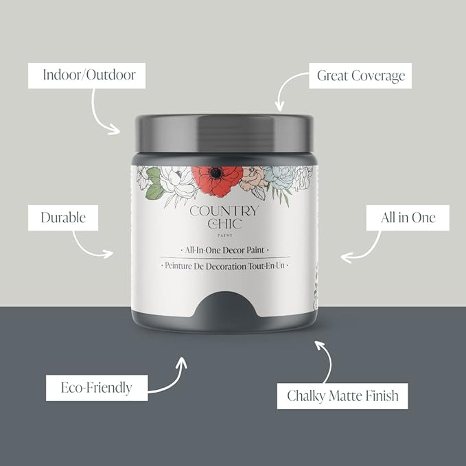 Country Chic All-in-One Chalk Paint for Furniture, Cabinets, Home Decor, Eco-Friendly, Matte Finish, Built-In Primer & Top Coat for Wood, Metal - Hurricane (Cool Grey) - Pint 16 oz (475 ml)