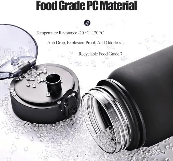 Generic Water bottles, 22Oz motivational sports water bottle with time marker - Drinking times - Tritan, BPA-free, leak-proof wide mouth, fast flow technology, (assorted colors, black or blue)