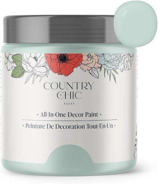 Country Chic All-in-One Chalk Paint for Furniture, Cabinets, Home Decor, Eco-Friendly, Matte Finish, Built-In Primer & Top Coat for Wood, Metal - Fancy Frock (Light Blue) - 8 oz (237 ml)