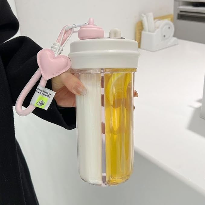 28oz Split Flask Tumbler 2 in 1 Mixed Drink Tumbler, Kawaii Cup With Storage Blender Water Bottle, Travel Camping Snack Slushie Cup With Straw (white)