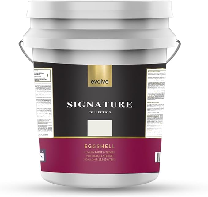 EVOLVE Signature Paint & Primer: Luxury Paint & Primer for Indoor & Outdoor Surfaces, Minimal Odor, Eggshell Sheen (Gypsum White, 5 Gallon)