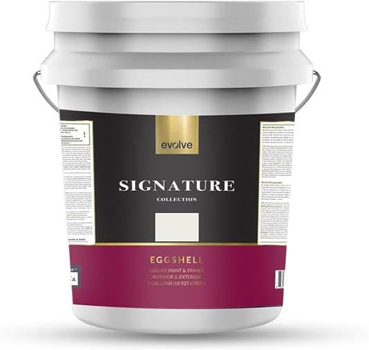 EVOLVE Signature Paint & Primer: Luxury Paint & Primer for Indoor & Outdoor Surfaces, Minimal Odor, Eggshell Sheen (Gypsum White, 5 Gallon)