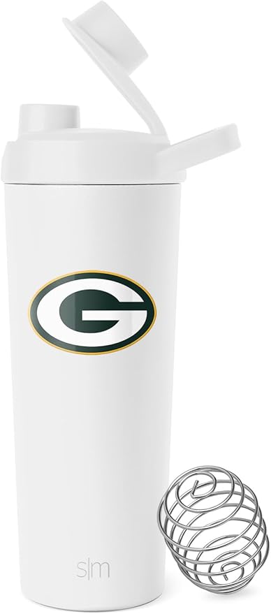 Simple Modern Officially Licensed NFL Green Bay Packers Stainless Steel Shaker Bottle with Ball 24oz | Metal Insulated Cup for Protein Mixes Shakes Pre Workout | Rally Collection | Green Bay Packers