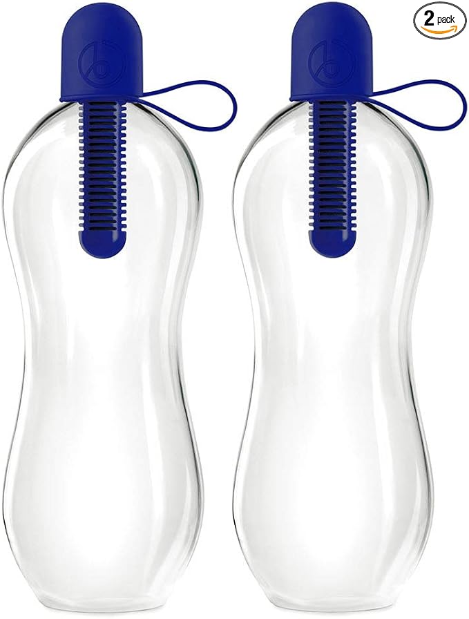 bobble Classic Water Bottle, Filtered Water, BPA-Free Reusable Bottle, Soft Touch Carry Cap with Replaceable Carbon Filter for Sustainable Water and Hydration 34 oz, 2 Pack (Navy Blue)