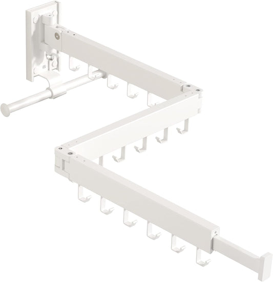 Wall Mounted Clothes Hanger Rack, Clothes Drying Rack,Laundry Drying Rack,Collapsible Clothes Rack Wall Mount, Retractable Drying Rack Clothing,can Fold Upward & Left & Right,White Color