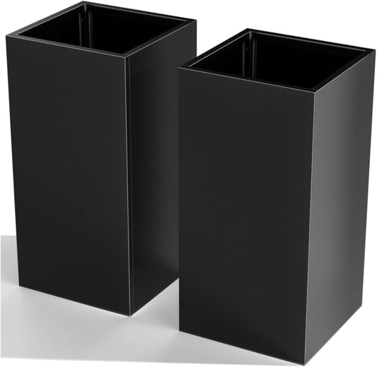 Tall Metal Cube Planter for Outdoor Plants 15" L x 15" W x 30" H 2 Pack, Heavy Duty Steel Planter Box with Removable Insert Shelf, Rectangular Planters for Porch, Garden, Yard, Hotel (Black)