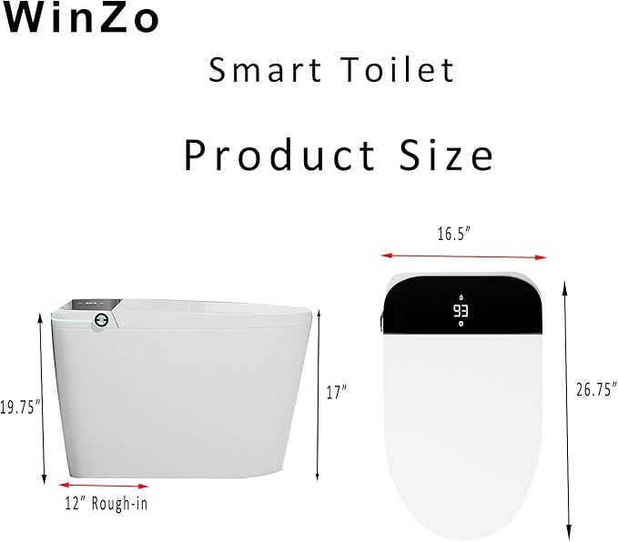 WinZo Smart Toilet with Bidet Built in,Tankless Toilets with Warm Water Sprayer and Dryer,Foot Sensor Operation, ADA Height Auto Smart Toilet with Fahrenheit LED Display