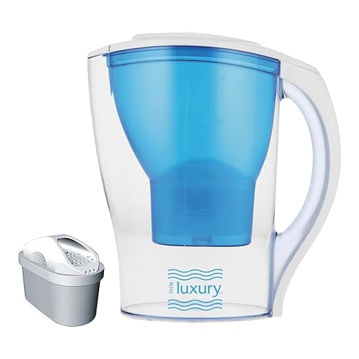 Little Luxury Hawaiian Water Filter Jug with 1 Filter, 85 oz. Pitcher, BPA-Free, Long-Life Carbon Filter, Slim Design, Ergonomic Handle