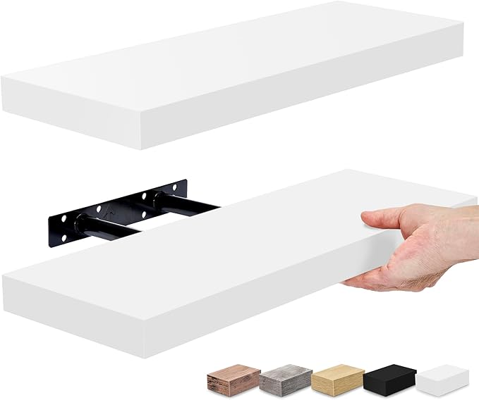 Sorbus Floating Shelves for Wall, Bathroom Shelves Wall Mounted for Kitchen, Bedroom, Bathroom Storage Over Toilet, Hanging Book Shelf for Wall Home Decor Living Room (White, 2 Pack)