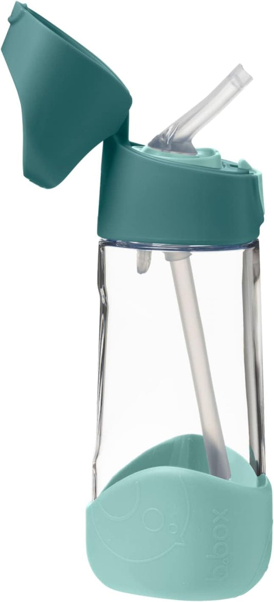 b.box 15oz Tritan Straw Bottle: Modern Water Bottle with Flip Straw for Toddlers & Kids. Spill Proof, Leak Proof, BPA Free. Great for School/Daycare or Next Step After Sippy Cups (Emerald Forest)