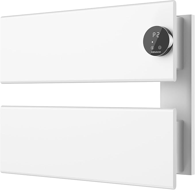 K&KALONZO Electric Towel Warmer, 18.35" W x 14.6" H Wall-Mounted Towel Heater with Built-in Timer, Waterproof Aluminum Towel Warmer for Bathroom, Support Plug-in and Hardwired, White, K2-R-W