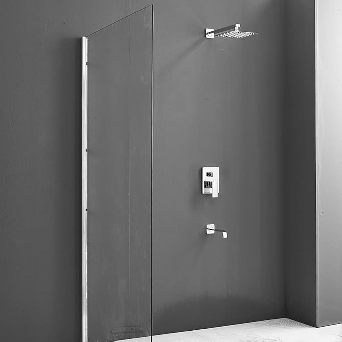 Polished Chrome Shower Faucet Set with Tub Spout Bathroom Luxury Rain Mixer Shower Head System Wall Mounted Shower Faucet Complete, Single Handle Tub and Shower Trim Kit with Rough-in Valve