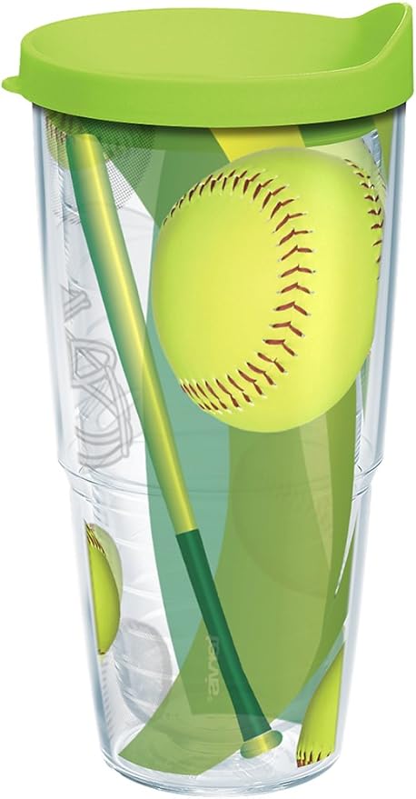 Tervis Softball - All Over Made in USA Double Walled Insulated Tumbler Travel Cup Keeps Drinks Cold & Hot, 24oz, Classic