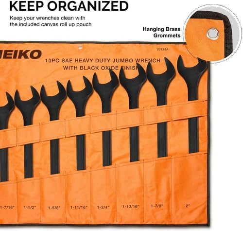 Neiko 03129A Jumbo Combination Wrench Set, 10-Piece Open-End Wrench Set, SAE Sizes 1 5/16 Inches to 2 Inches for Large Vehicles, Black Oxide Finish